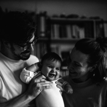 Family Moment in Black and White
