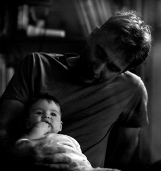 Grandfather and Baby in Black and White